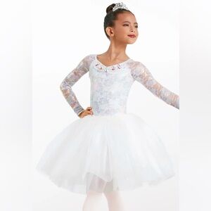 Weissman’s style 10939 “Day Dreaming” size IC in white. Long sleeve, lace, tutu!